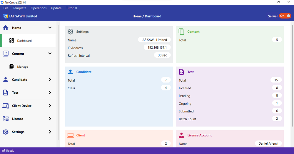 TestCentre Server Interface